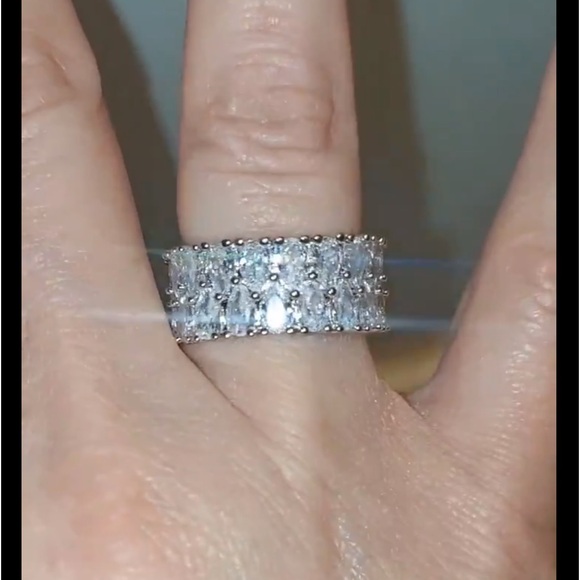 Double Row Cubic Zirconia Engagement, Wedding Band or Anniversary Ring, Sz 6 - Picture 5 of 7